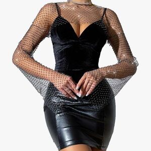 Sparkly Rhinestones Fishnet Crop Top